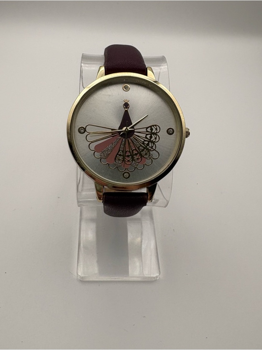 Peacock Purple Gold Pink Circle Crystals Dial Strap Women’s Watch Works!‎ PC21J